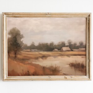 Vintage rustieke landschap schilderij Wall Art Print afdrukbare, humeurige muur kunst, herfst kunst aan de muur, herfst kunst aan de muur, gedempt land, digitale download