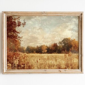 Tarweveld humeurig herfstlandschap print, vintage rustieke herfst muur kunst afdrukbare, natuur prints, boerderij schilderij decor, digitale download