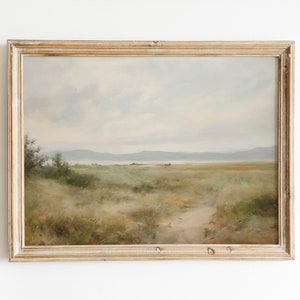 Country Road Vintage Wall Art Prints, Muted Green Landscape Painting Print, Summer Nature Scenery Printable, Digital Download, Downloadable