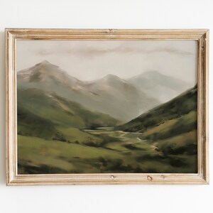 Vintage Mountain Landscape Painting Wall Art Print Printable, Moody Wall Art, Muted Mountain Landscape, Nature Wall Art, Digital Download