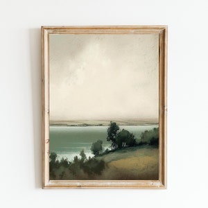 Muted Green Tonal Print Wall Art, Vintage Landscape Painting Prints, Coastal Wall Art, Printable, Downloadable, Digital Download