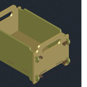 Puede incluir: Una caja de almacenamiento de madera con un asa en la parte superior y cuatro pequeños pies de madera. La caja está hecha de madera marrón claro y tiene un acabado natural.