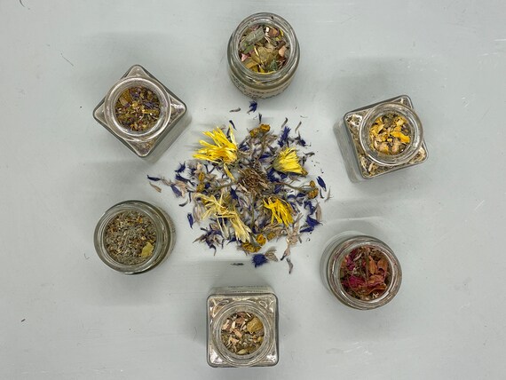 6 annual mixes in a set, Imbolc, Ostara, Beltane, summer/winter solstice, Samhain, shamanic material, incense mix