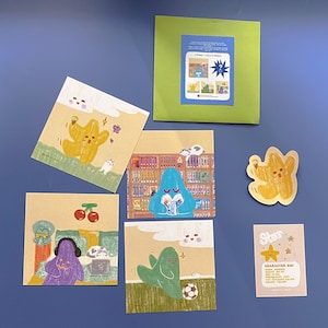 Johnson and Friends - Johnson, Jo, Cabbage, and Baby the Stars Square Prints (dekorative Drucke für Schlafzimmer/ Kidcore/ kindliche Cartoons)