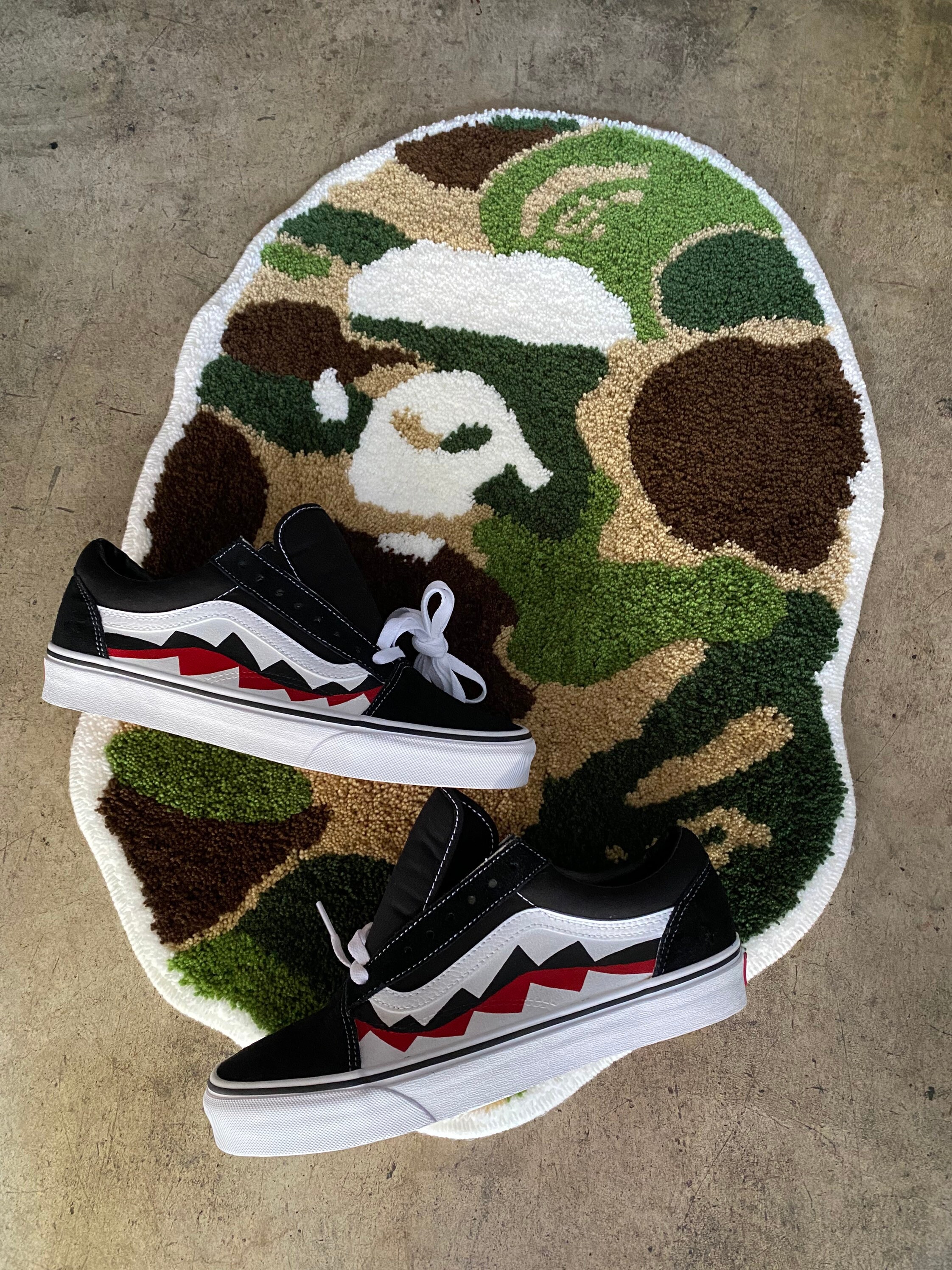 White Old Skool x Bape Custom Handmade Uni-Sex Shoes By Patch Collection :  Handmade Products 