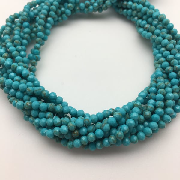 Turquoise 3mm à facettes - fil 15.5"-38cm - perles de turquoise naturelle ronde à facettes