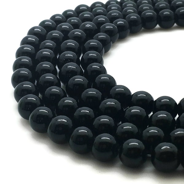 Jade mashan 10mm noire - 37 perles par fil - perles jade mashan noire teintée ronde