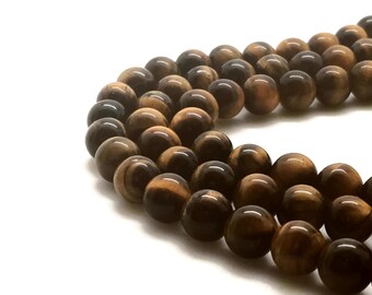10 Perles Pierre œil De Tigre 8mm - Boules Marron/ Bronze/ Doré/ Noir - EAN 7427039741705