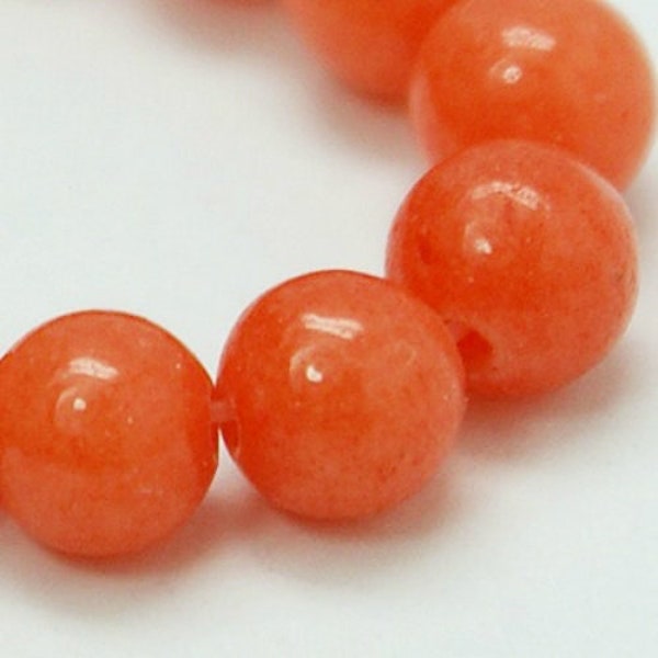 Jade mashan 8mm orange - 47 perles par fil - perles jade mashan orange teintée ronde