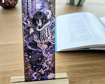 Marcador de cazador de demonios Sanemi Shinazugawa | Marcador de anime Kimetsu no Yaiba | Regalo manga | Laminado | Arte de abanico de 15,6 x 5,8 cm
