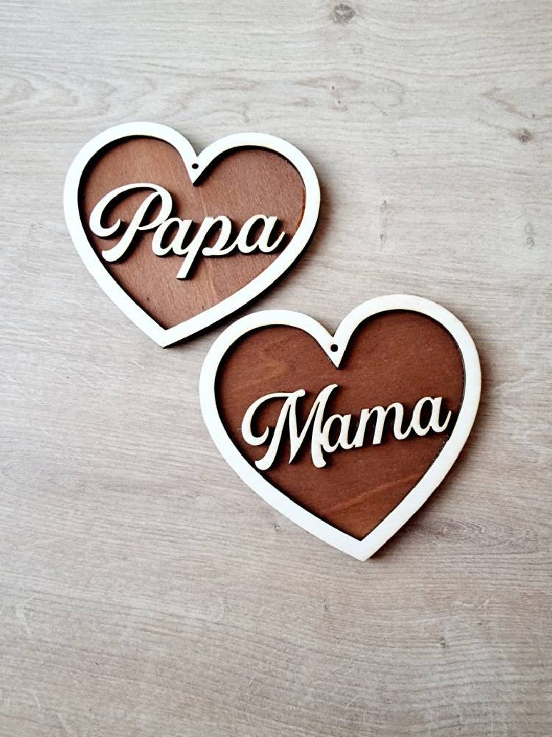 Wooden Heart Mother's Day Father's Day Mom Dad Individual Heart Mom Dad ...