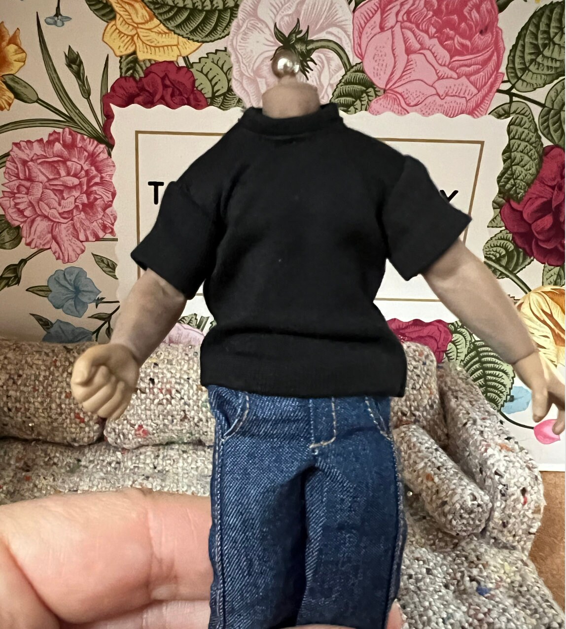 dollhouse miniature tee shirt 1/12 big tee crew neck Men’s miniature baggy tee short sleeve thick crew neck 6 inch action figure soldier tee