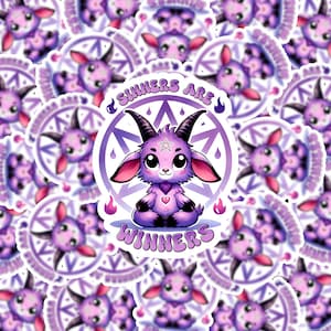 Zondaars zijn winnaars, Baphomet Vinyl Sticker, Waterbestendig, Gestanst, Laptop Waterfles Sticker, Grappige sticker, Gelamineerd