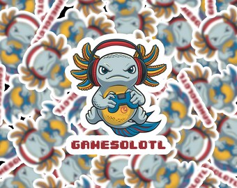 Gaming Axolotl Vinyl Sticker: Water Resistant
