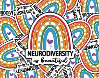 Rainbow "Neurodiversity Is Beautiful" Vinyl Sticker, Water Resistant, Die Cut, Laptop Water Bottle Decal, Planner Sticker, Laminated