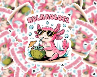 Relaxing Axolotl Vinyl Sticker: Water Resistant
