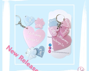 Personalised family keyring, heart keyring, gift for mum, gift for grandma, mothers day gift, birthday gift, dog mum, dog nan, dog grandma