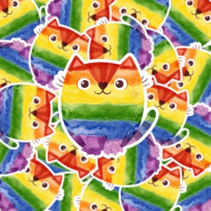 Choose From Multiple LGBTQ+ Pride Watercolour Cats Vinyl Stickers: Water Resistant