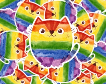 LGBTQ+プライド水彩猫ビニールステッカー：耐水性