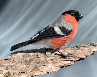 Bullfinch Felting wool birds hand made souvenirs nature ornithology birdwatching gift.