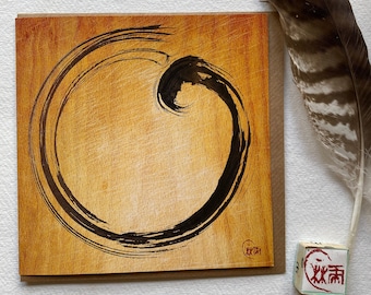 Biglietto d'auguri con inchiostro Sumi Zen Art - Presenza, cerchio Enso meditativo