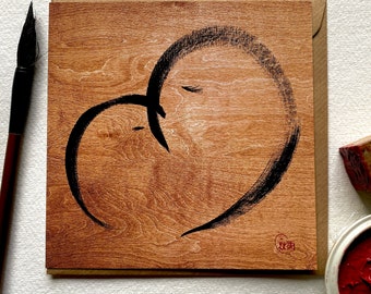 Biglietto d'amore con inchiostro Sumi - Biglietto d'auguri meditativo con arte Zen
