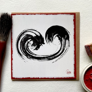 Enfrentando al Dragón - Tarjeta de felicitación con tinta sumi de Colin Willcox - Arte zen - Meditación - Atención plena - Pinturas con tinta japonesa