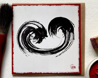 Carta con inchiostro Sumi "Di fronte al drago" - Arte Zen, regalo meditativo