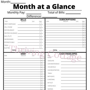 Printable Dave Ramsey, Cash Budgeting, Month at a Glance Worksheet