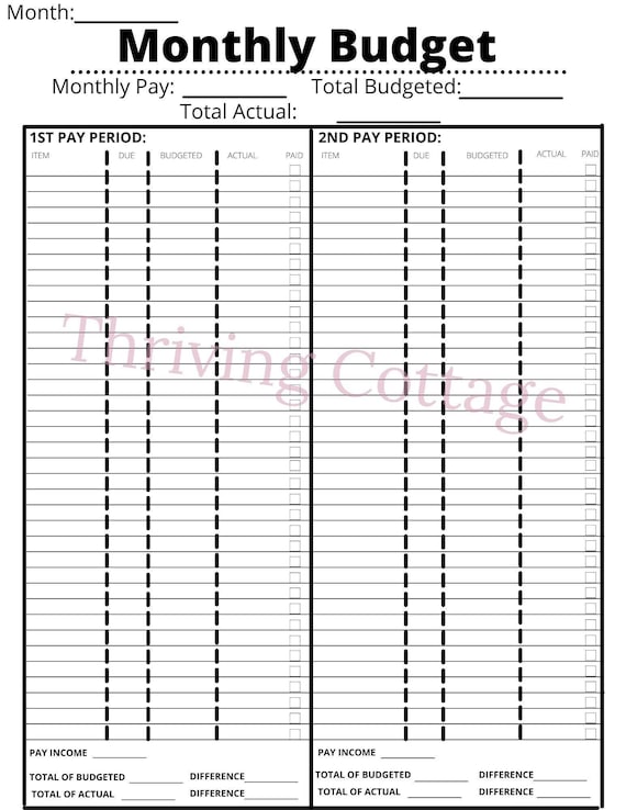 Printable Dave Ramsey Cash Budgeting Monthly Budget Bi Etsy