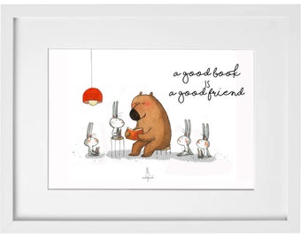 Print illustration Bear and Bunnies