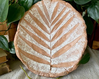 Handcrafted Concrete Bowl, Palm Leaf Impression Inside, Acrylic Paint Highlights, Jewelry Dish, Candle Holder, Unique Gift