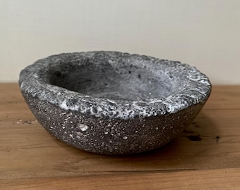 Handcrafted Grey with White Wax Concrete Bowl, Jewelry Dish, Candle Holder