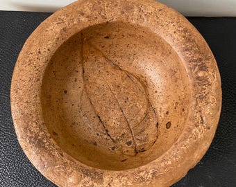 Handcrafted Terracotta Leaf Impression Concrete Bowl, Jewelry Dish, Candle Holder