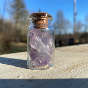 AMETHYST POINTS in small glass jar/ raw & rough purple