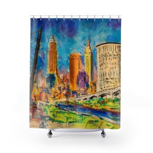Cleveland Shower Curtain - Vibrant Urban Art, Bathroom Decor, Modern Home, Gift for City Lovers, Unique Shower Decor, Art-Inspired