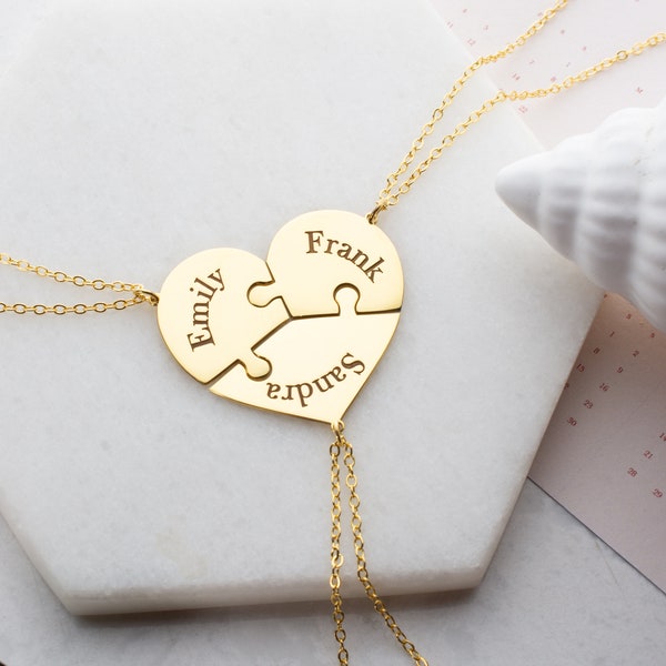 Heart Puzzle Name Necklace, Personalized Gifts for Women, Gold Pendant, Customized Family Necklace, Graduation Gift,Bridesmaids Gifts,BFF