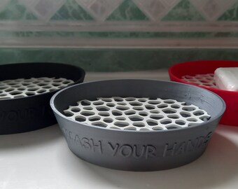 Voronoi style Soap Dish 3D Printed- Draining Soap Dish for bathroom and kitchen - Wash your hands text embossed in the front