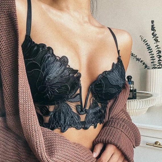 Sexy French Lace Embroidery Brassiere Lingerie Set Women's