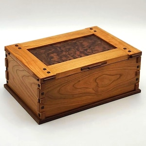 Cherry and Walnut Burl Jewelry Box, Keepsake Box, Handcrafted Memory Box with Trays and Dividers, Gifts for Her,Gifts for Him, 12.5Lx8.5Wx5H