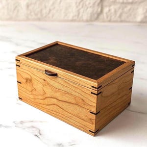 The AGORA Cherry & Walnut Burl Keepsake Box, Handmade Wooden Memory Box, Storage box, Organizer box, Custom-sized boxes, Couple's Gifts