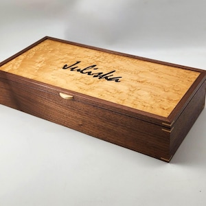 Personalized Large Walnut with Birdseye Maple Veneered Lid Keepsake Box with 3 Compartments, Couple Gifts, 17&quot;x8&quot;x3.5&quot;