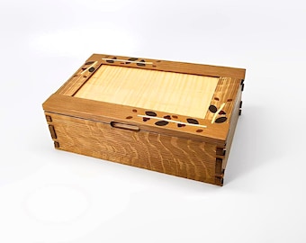 White Oak Tea Box with Curly Maple Inlay, 8 Compartments, Tea Organizer, Tea Storage Box.