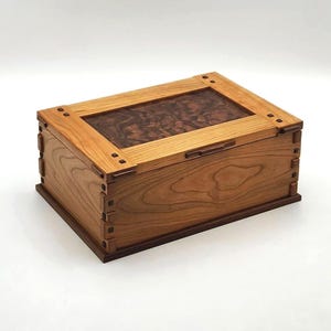 Cherry and Walnut Burl Jewelry Box, Keepsake Box, Handcrafted Memory Box, with Trays and Dividers, Gifts for Her, Gifts for Him, Jewelry Box