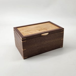 Walnut and Birdseye Maple Keepsake Box, Jewelry Box, Memory Box, Handcrafted Wooden Box