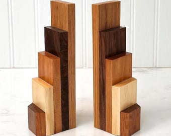 Handmade Wooden Stepped Bookends, Shelf Organizer, Book holders, Unique Bookends, Gifts for him, Gifts for Her, Shelf Decoration, Bookends.