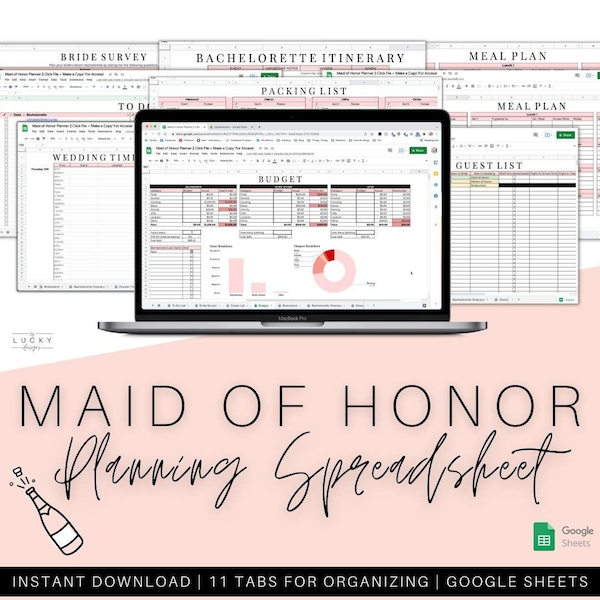 Maid of Honor Planning Spreadsheet Digital Download Template Google Sheets Wedding Spreadsheet Bachelorette Budget Bridal Party Organization