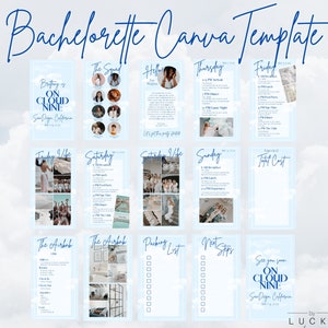 Bachelorette Weekend Itinerary Mobile Canva Template Customizable Invitation Hen Party Invite Digital Blue Bachelorette Beach On Cloud Nine