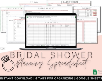 Bridal Shower Planning Spreadsheet Template Digital Download Google Sheets Wedding Maid Of Honor Spreadsheet Wedding Shower Budget Custom