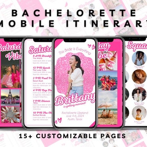 Bachelorette Itinerary Canva Template Customized Pink Bachelorette Invitation Dolled Up Hen Party Invite Agenda Doll Theme Text Invite